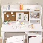Escritorio y silla infantiles con estantería superior, mueble de almacenamiento de madera