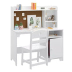 Escritorio y silla infantiles con estantería superior, mueble de almacenamiento de madera