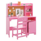 Escritorio y silla infantiles con estantería superior, mueble de almacenamiento de madera