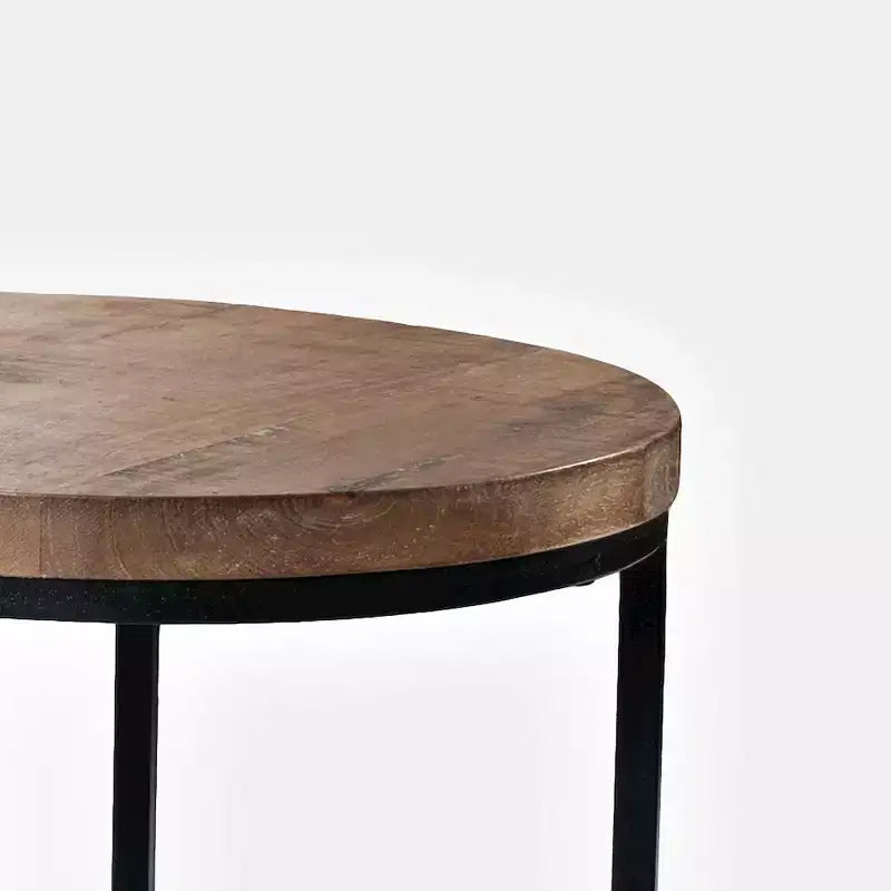 Mesas auxiliares nido Warner redondas modernas rústicas de madera maciza y metal - Juego de 3 piezas