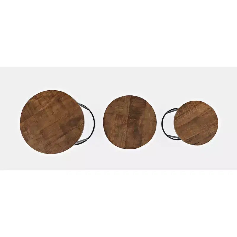 Mesas auxiliares nido Warner redondas modernas rústicas de madera maciza y metal - Juego de 3 piezas