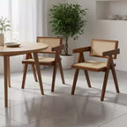 Sillas de comedor de madera de caucho de mediados de siglo, paquete de 2, nogal