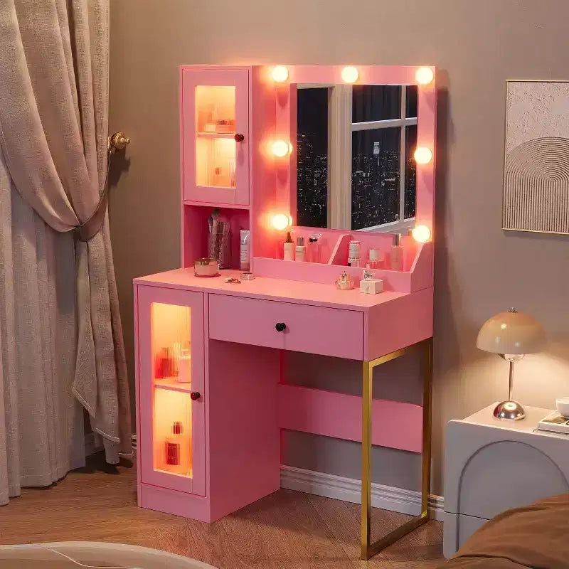 Tocador de maquillaje con espejo, tomas de corriente y puertos USB incorporados
