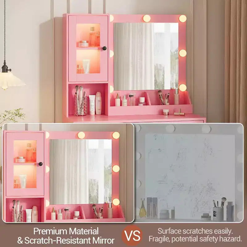 Tocador de maquillaje con espejo, tomas de corriente y puertos USB incorporados