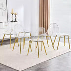 Set of 6 Transparent Armless Dining Chairs with Backrest, Modern Nordic Style for Kitchen, Dining, Living Room, or Office