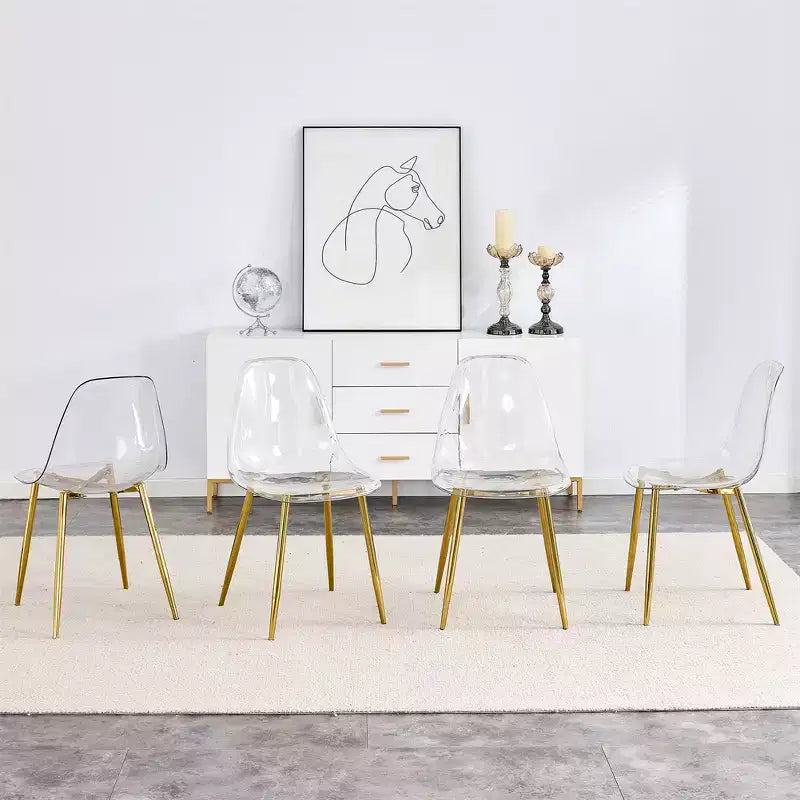 6 sillas de comedor transparentes sin reposabrazos con respaldo, estilo nórdico moderno