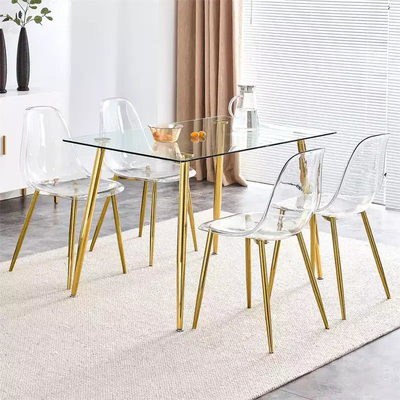 6 sillas de comedor transparentes sin reposabrazos con respaldo, estilo nórdico moderno