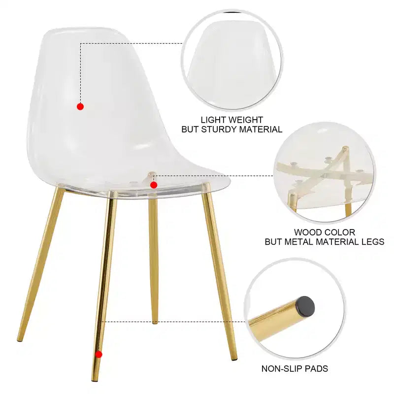 6 sillas de comedor transparentes sin reposabrazos con respaldo, estilo nórdico moderno