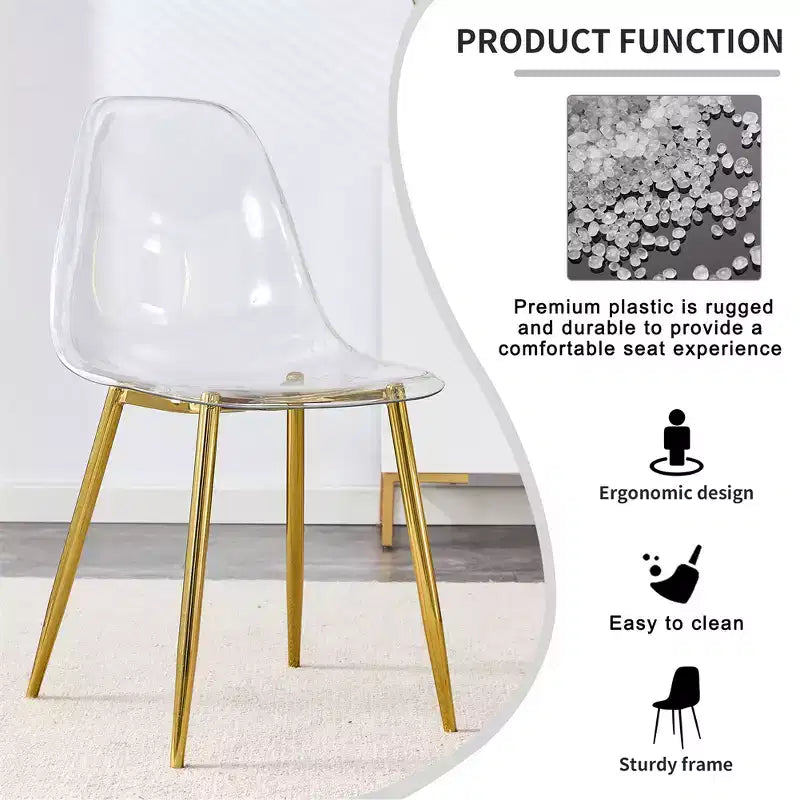6 sillas de comedor transparentes sin reposabrazos con respaldo, estilo nórdico moderno