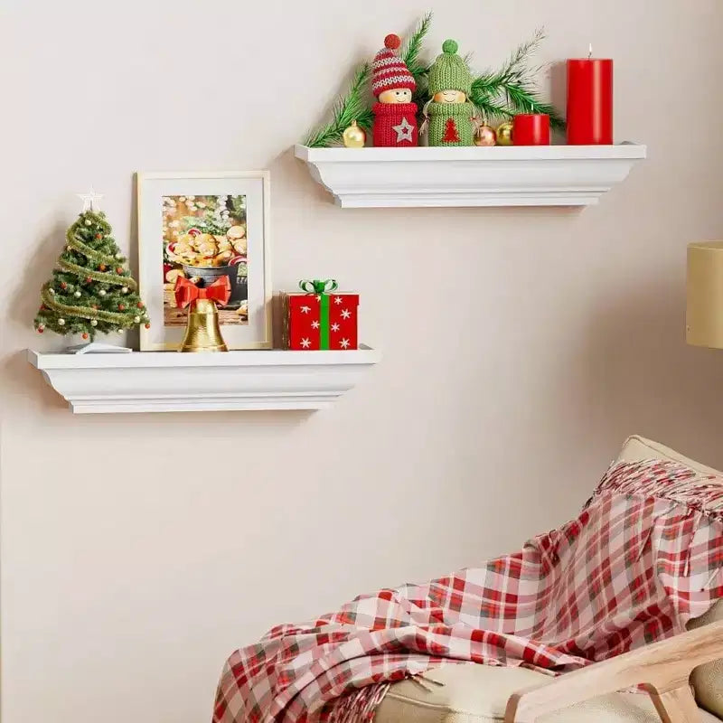 Estanterías Flotantes Blancas Rústicas, Paquete de 2 Estantes de Pared de 17 Pulgadas para Dormitorio, Sala de Estar, Baño - Almacenamiento y Organización del Espacio