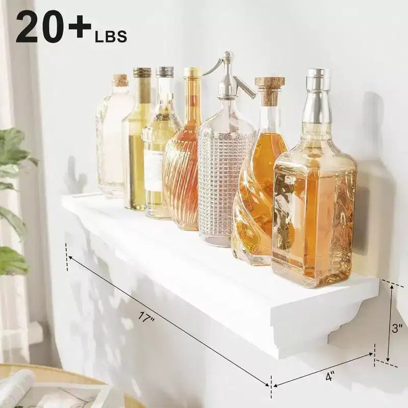Estanterías Flotantes Blancas Rústicas, Paquete de 2 Estantes de Pared de 17 Pulgadas para Dormitorio, Sala de Estar, Baño - Almacenamiento y Organización del Espacio