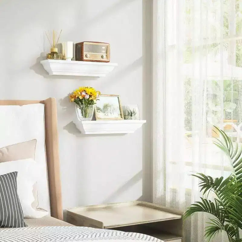 Estanterías Flotantes Blancas Rústicas, Paquete de 2 Estantes de Pared de 17 Pulgadas para Dormitorio, Sala de Estar, Baño - Almacenamiento y Organización del Espacio