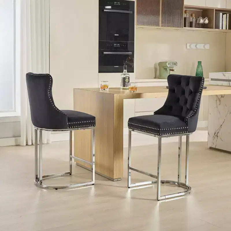 Taburetes de barra de 26 pulgadas, paquete de 2, taburetes de barra modernos de terciopelo