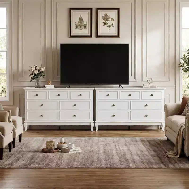Cómoda de dormitorio, 7 cajones con patas de madera
