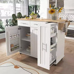 Isla de cocina blanca con ala abatible, carro con ruedas