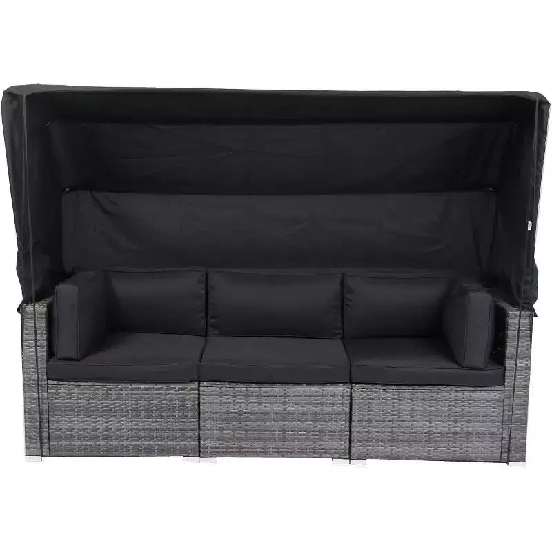 Muebles de patio en forma con toldo retráctil, 7 piezas