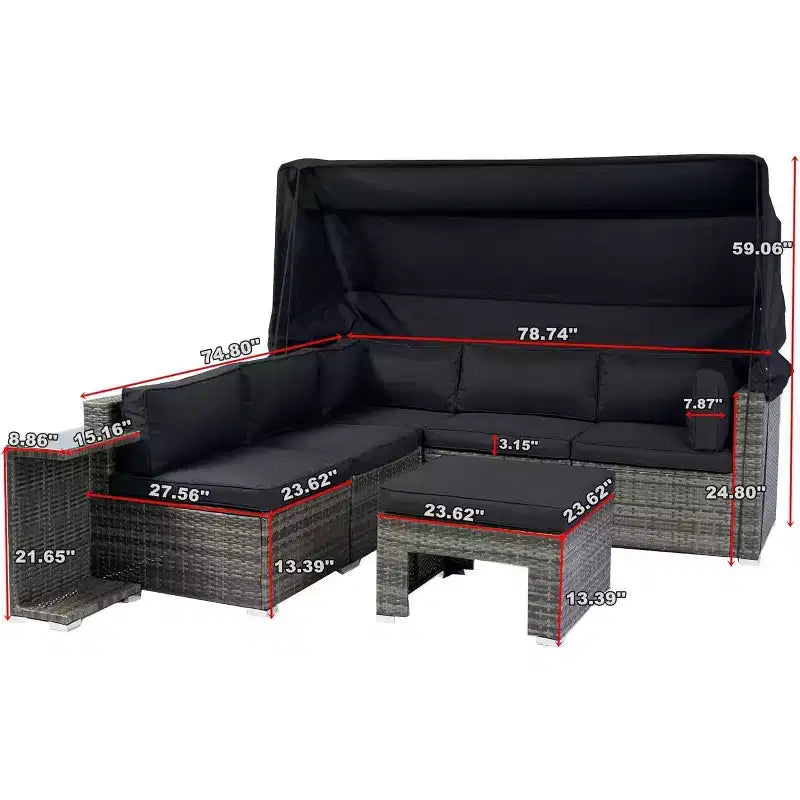 Muebles de patio en forma con toldo retráctil, 7 piezas