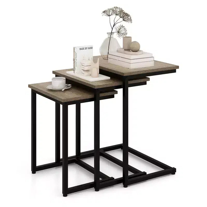 Costway 3 Pcs Nesting Coffee End Table Set Stacking Side Nightstand Living Room