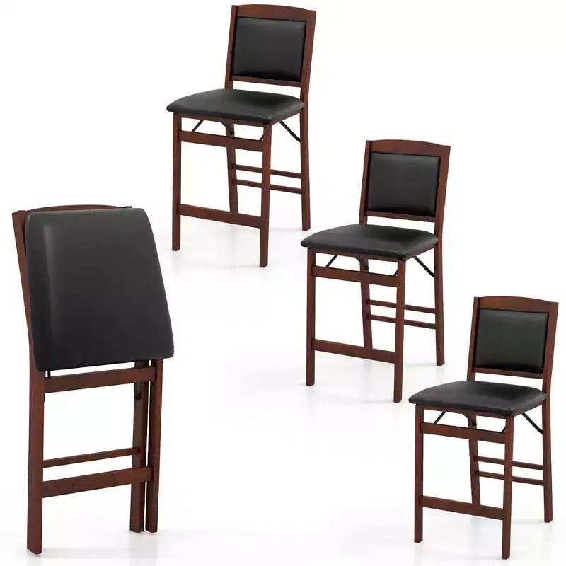 Costway Set of 4 Counter Height Chairs w/ Rubber Wood Legs Padded Seat & Backrest