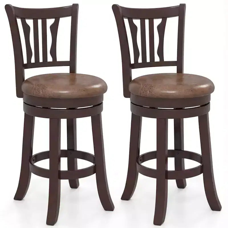 Costway 26 Counter Height Swivel Bar Stools Set of 2 w/Back & Faux Leather Seat