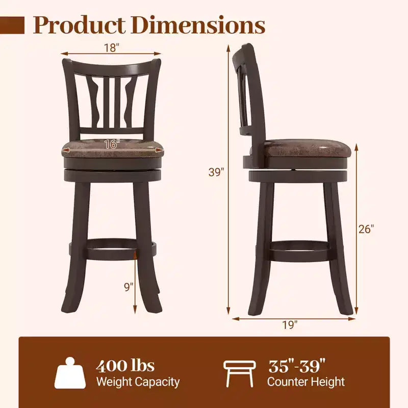 Taburetes de bar giratorios de 26" de altura de mostrador, paquete de 2