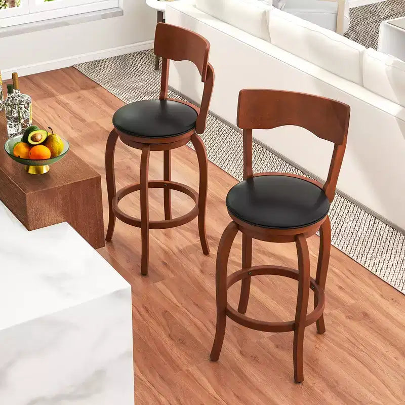 Taburetes de bar giratorios de 29 pulgadas, paquete de 4 con estructura de madera de caucho