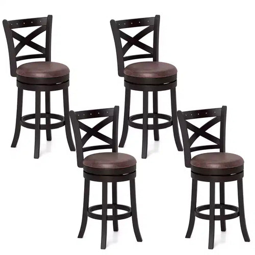 Costway 26 Swivel Bar Stools Set of 4 Footrest & Rubber Wood Frame for Kitchen Island