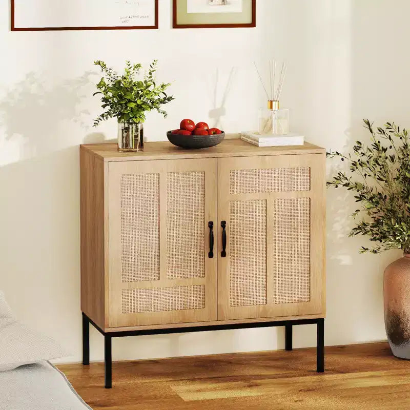 Mueble de almacenaje de ratán con aparador tipo bufé de 2 puertas