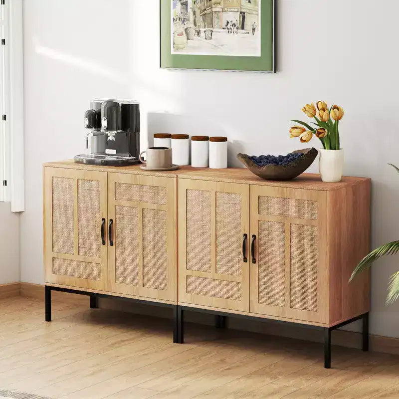 Mueble de almacenaje de ratán con aparador tipo bufé de 2 puertas
