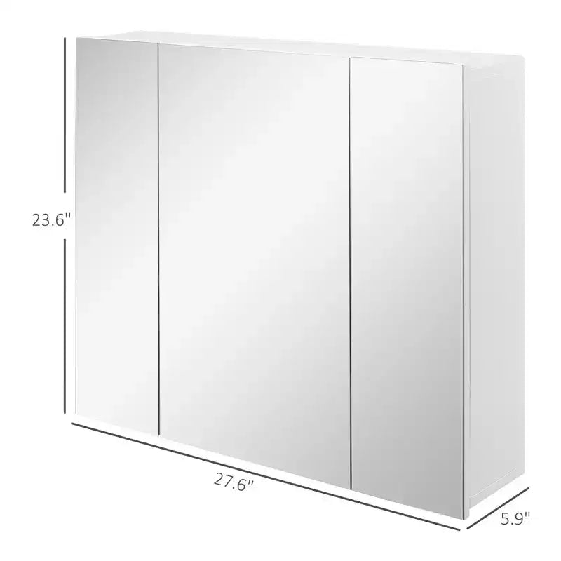 Armario de espejo de pared, botiquín de baño con espejo, 3 puertas y estantes ajustables