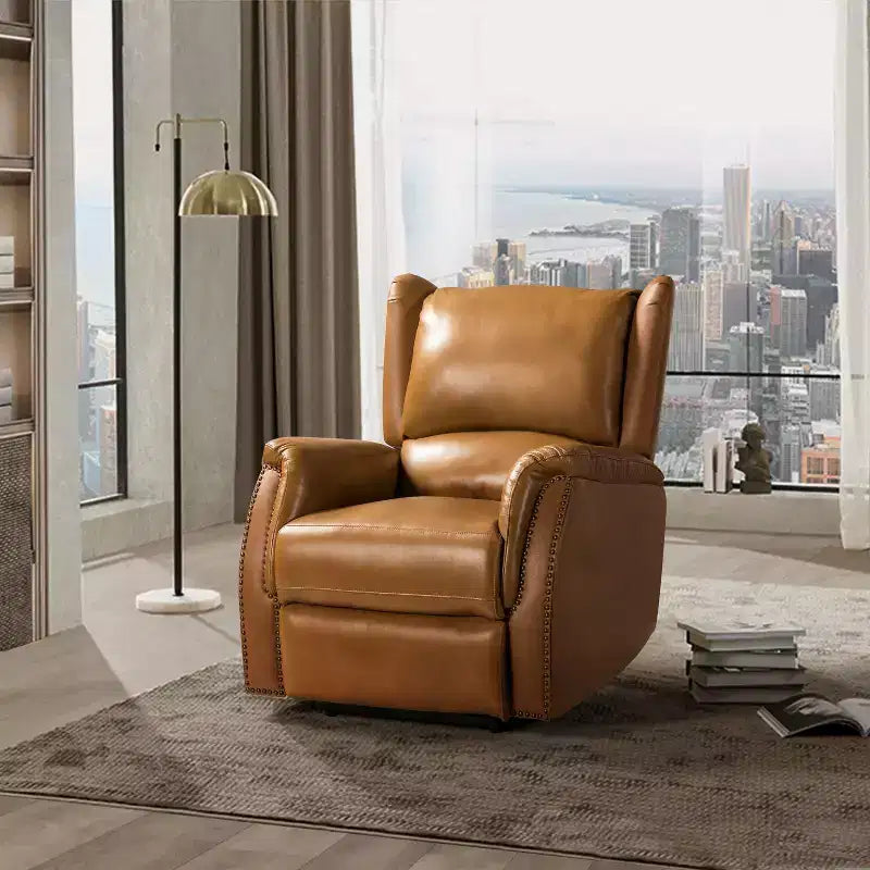 Paulina Sillón reclinable eléctrico de cuero genuino con diseño de ala, paquete de 2