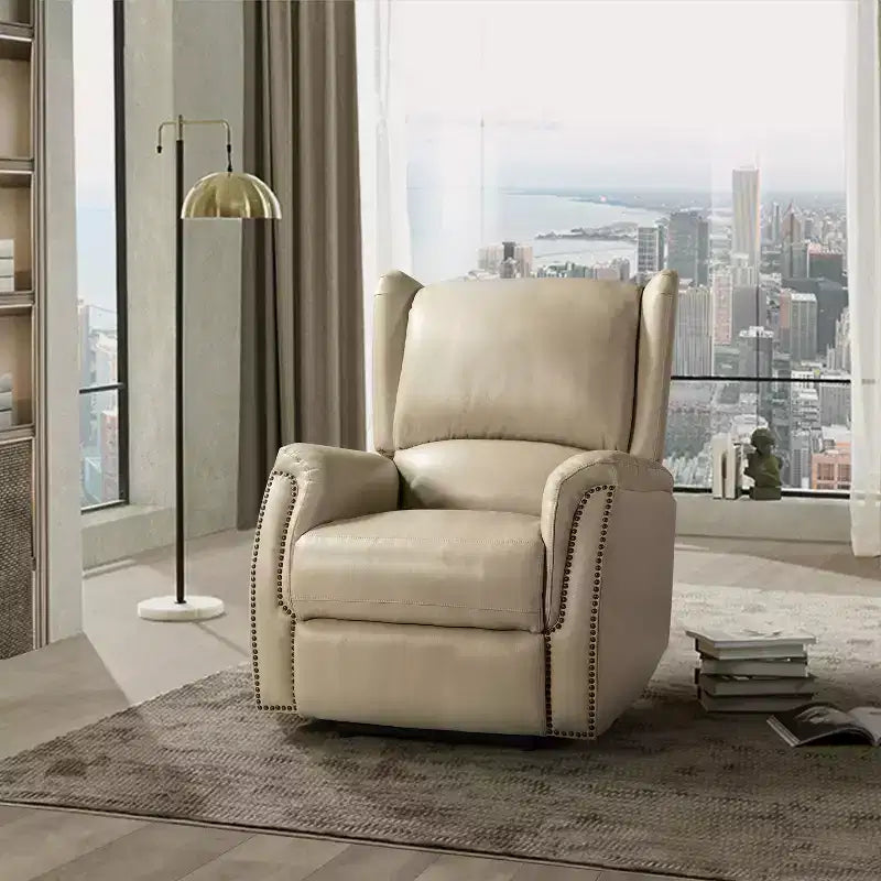 Paulina Sillón reclinable eléctrico de cuero genuino con diseño de ala, paquete de 2