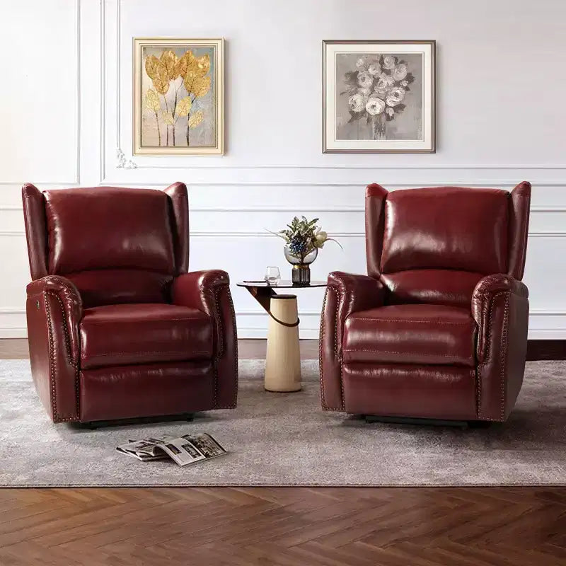Paulina Sillón reclinable eléctrico de cuero genuino con diseño de ala, paquete de 2