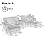 Sofá seccional de 116.9", forma de U moderna