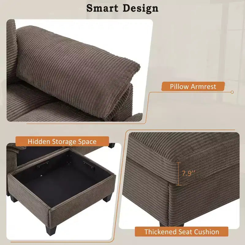 Sofá seccional de 116.9", forma de U moderna
