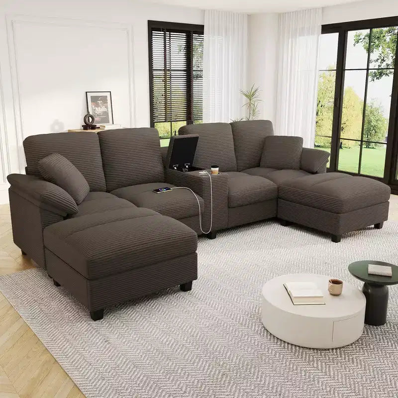 Sofá seccional de 116.9", forma de U moderna