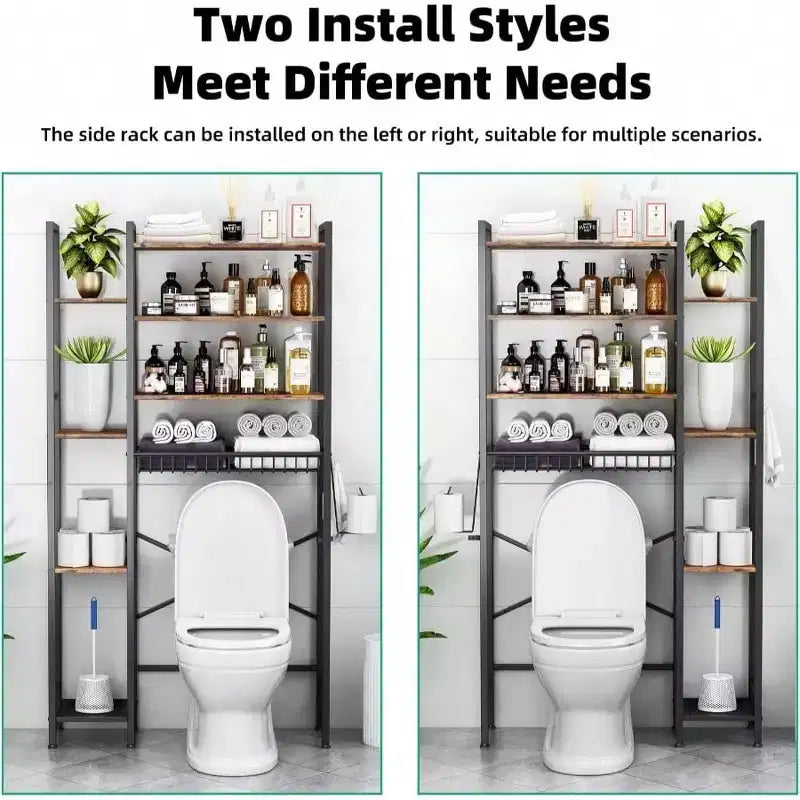 Organizador de baño independiente de 8 niveles sobre el inodoro con estante lateral, cesta de drenaje con estante ajustable, para balcón