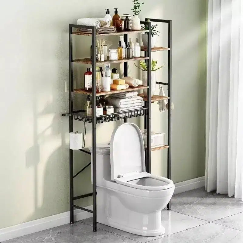 Organizador de baño independiente de 8 niveles sobre el inodoro con estante lateral, cesta de drenaje con estante ajustable, para balcón