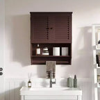 Gabinete de pared para baño con barra toallero, 23.6 pulgadas de largo x 7.9 de ancho x 27.5 de alto, material MDF, ahorrador de espacio, gabinete de almacenamiento sobre el inodoro, color Espresso