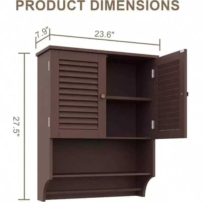 Gabinete de pared para baño con barra toallero, 23.6 pulgadas de largo x 7.9 de ancho x 27.5 de alto, material MDF, ahorrador de espacio, gabinete de almacenamiento sobre el inodoro, color Espresso