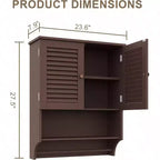 Gabinete de pared para baño con barra toallero, 23.6 pulgadas de largo x 7.9 de ancho x 27.5 de alto, material MDF, ahorrador de espacio, gabinete de almacenamiento sobre el inodoro, color Espresso