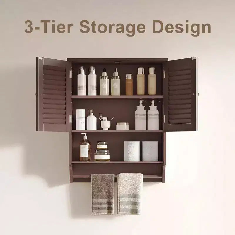 Gabinete de pared para baño con barra toallero, 23.6 pulgadas de largo x 7.9 de ancho x 27.5 de alto, material MDF, ahorrador de espacio, gabinete de almacenamiento sobre el inodoro, color Espresso