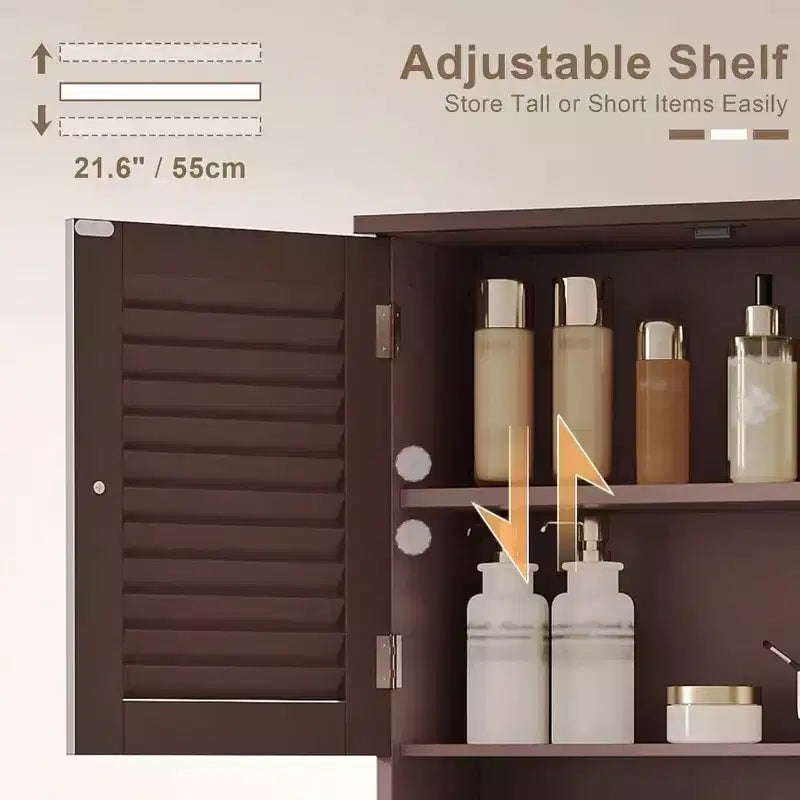 Gabinete de pared para baño con barra toallero, 23.6 pulgadas de largo x 7.9 de ancho x 27.5 de alto, material MDF, ahorrador de espacio, gabinete de almacenamiento sobre el inodoro, color Espresso