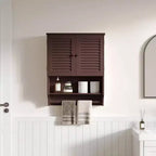 Gabinete de pared para baño con barra toallero, 23.6 pulgadas de largo x 7.9 de ancho x 27.5 de alto, material MDF, ahorrador de espacio, gabinete de almacenamiento sobre el inodoro, color Espresso