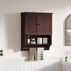 Gabinete de pared para baño con barra toallero, 23.6 pulgadas de largo x 7.9 de ancho x 27.5 de alto, material MDF, ahorrador de espacio, gabinete de almacenamiento sobre el inodoro, color Espresso