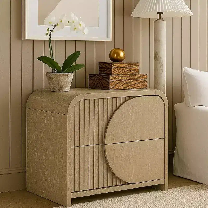 Royal Hampton Nightstand with 2 Drawers, Reeded Panels, Natural Brown Wood