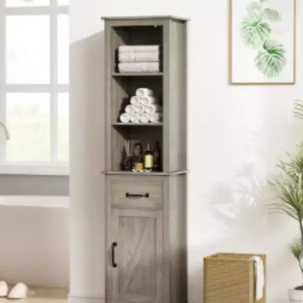 Rustic Gray Bathroom Narrow Cabinet Single-door, single-drawer compartmentalized storage Suitable for bathrooms and washrooms