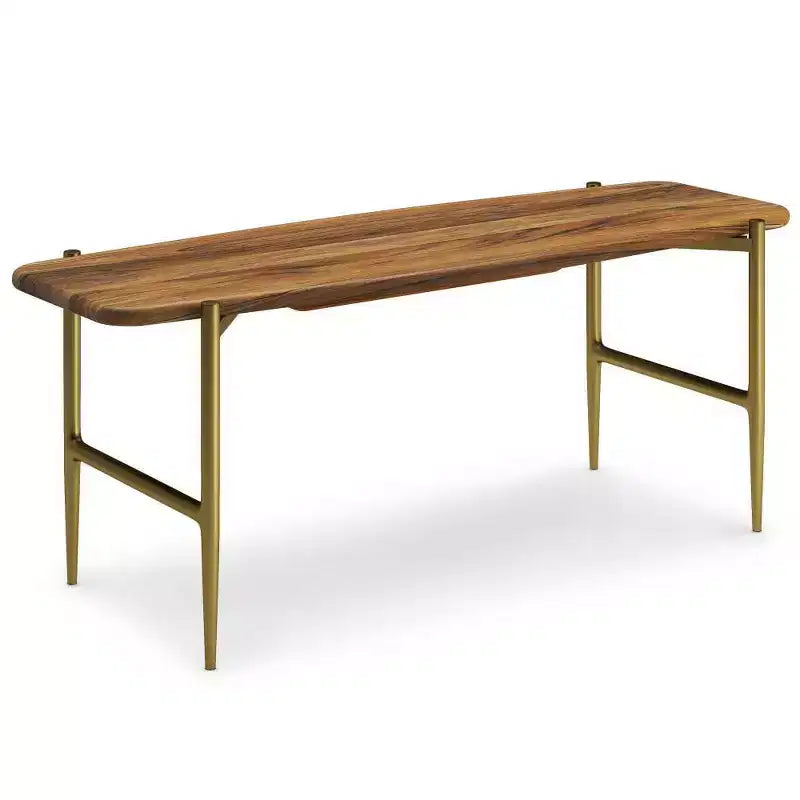Banco de madera maciza de acacia de mediados de siglo Fleetwood de 46" color natural
