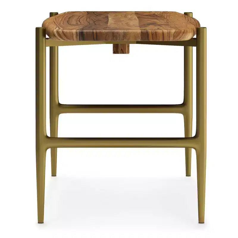 Banco de madera maciza de acacia de mediados de siglo Fleetwood de 46" color natural