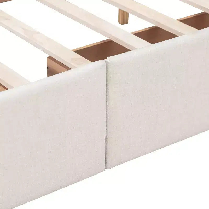 Cama plataforma tapizada Queen Size con cabecero clásico y 4 cajones
